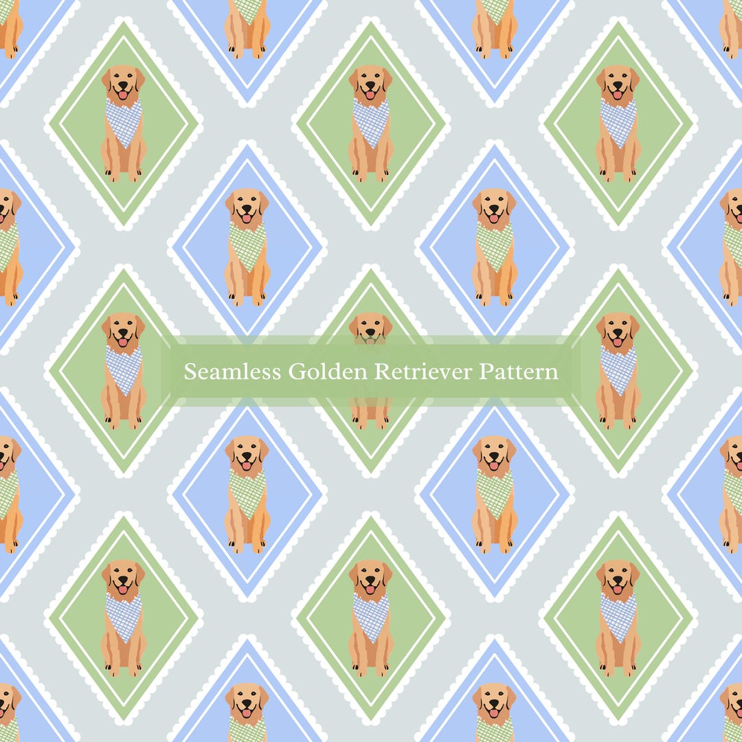 Seamless Golden Retriever Pattern | Doodle, Bandana, Scallops, Gingham ...