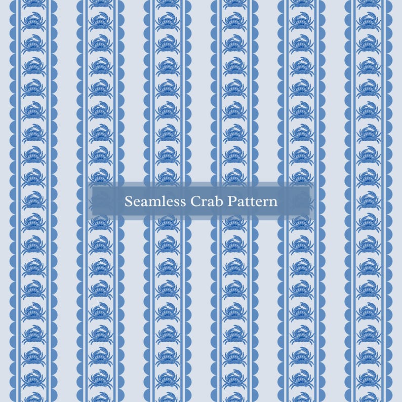 Seamless Coastal Blue Crab Pattern | Digital Paper, Commercial Use ...