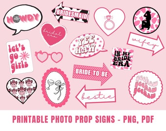 Printable Disco Cowgirl Bach Photo Props | Cowgirl-Themed Bachelorette Party Photo Booth Signs | Instant Download Fun Bridal Games, Activity