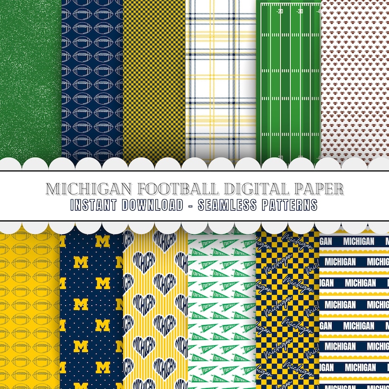 Seamless Michigan Football Digital Patterns Bundle | Instant Download ...