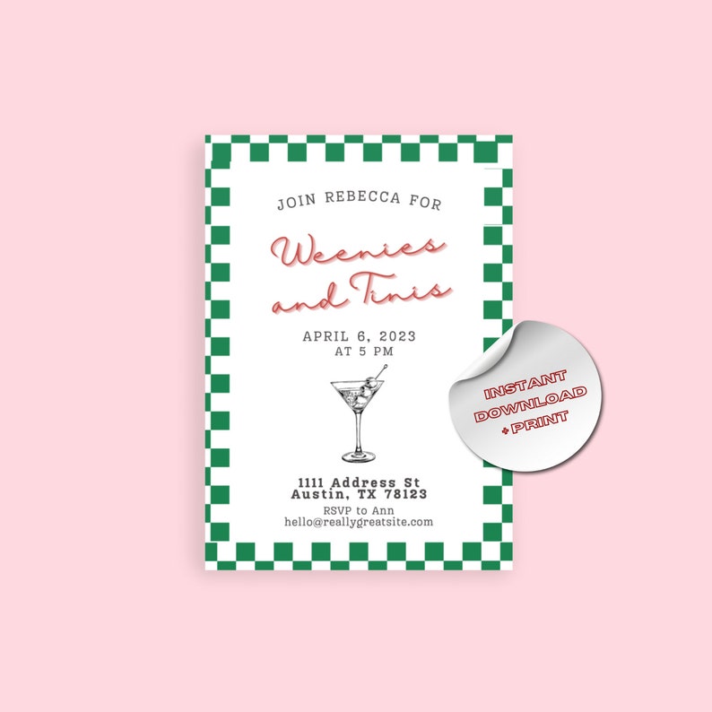 Weenies and Tinis Party Invitation Template Instant Download Invitation