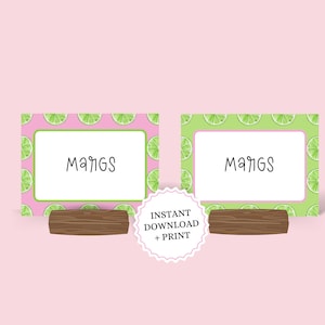 Margs e cartões de nome de matrimônio para impressão, rótulos de alimentos ou cartões de mesa | Decorações para festa de despedida de solteira com tema Margarita | Download instantâneo