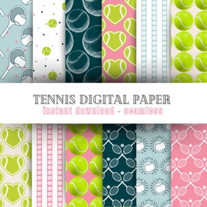 Nahtloses rosa Tennis Digitales Papier-Bundle | Tennisball, Mannschaft, Platz, Muster, Designs, Tapeten | Scrapbooking, Basteln, Kunst, Hintergrund
