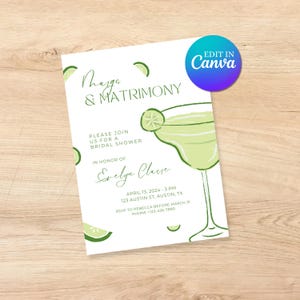 Custom Margs and Matrimony Bridal Shower Invitation Template | Instant Download, Printable, Margarita Themed Bridal Shower Party | Simple