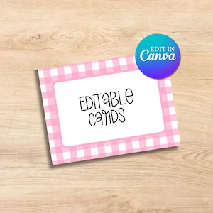 Druckbare rosa karierte Lebensmitteletiketten, Namens- und Tischkarten | Kokette, Girly, Party-Dekoration für Geburtstag, Babyparty, Brautparty