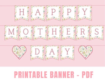 Banner stampabile per la festa della mamma / Download istantaneo Banner floreale per la felice festa della mamma / Decorazioni per la festa della mamma dai bambini / Regali per la mamma