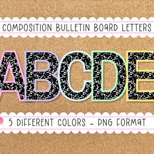 Druckbares Kompositionsbuch Pastell Bulletin Board Letters, PNG | Sofort Download Buchstaben | Dekoration für das Klassenzimmer für Lehrer, Schule