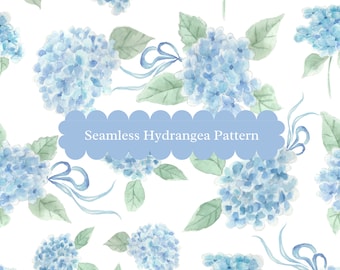 Seamless, Printable Blue Hydrangea Pattern, Digital Paper, Wall Art, Design | Grand Millennial, Coastal Grandmother, New England Decor