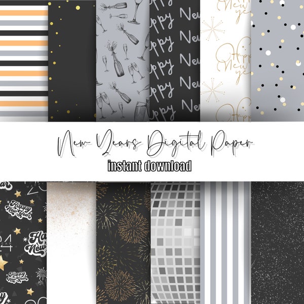 New Years Digital Paper, Scrapbooking and Crafting Paper | 2024 New Years Crafts | Digital Journaling, Wallpapers, Social Media Backgrounds