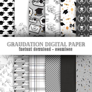 Nahtloses digitales Papier- und Musterpaket für den Abschluss | Sofortiger Download, druckbare Abschlussdesigns | Einladungen, Hintergrundbilder, Basteln