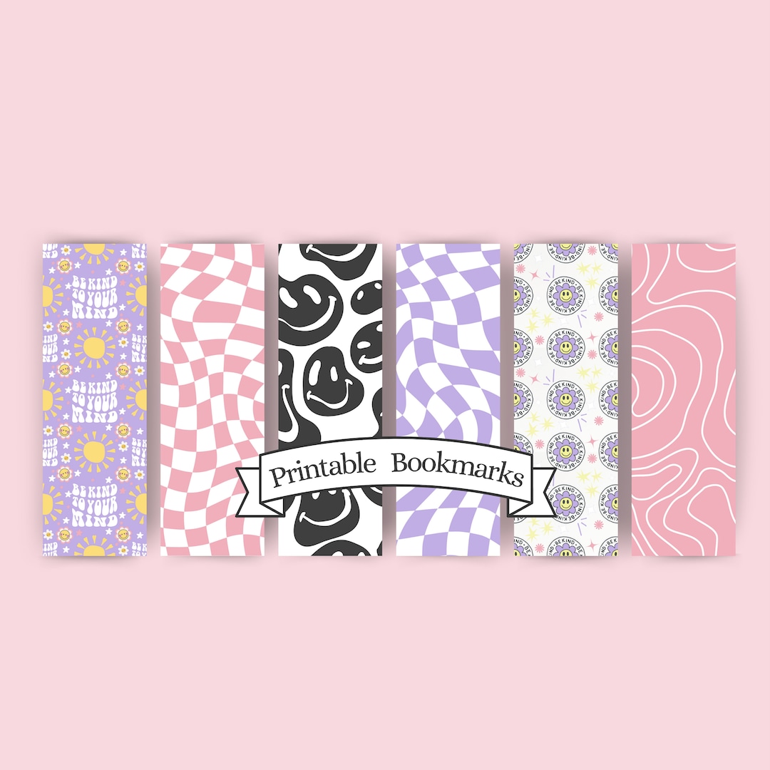 Printable Trendy Bookmarks, Girly Book Worm Bookmarks, Instant Download