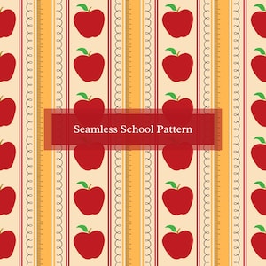 Patrón escolar sin costuras / Papel imprimible, Regla, Manzanas, Vuelta al cole / Profesor / PNG, Fondo personalizado, Manualidades, Diseño digital, Arte