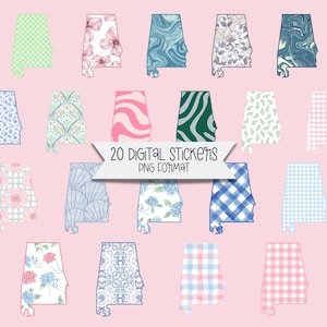 Contours de cadre girly de l'Alabama PNG | Icône d'état à téléchargement immédiat | Preppy, Grand Millennial, Alabama Pride | Autocollants numériques pour le bricolage