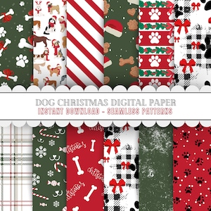 Carta digitale di Natale per cani, download immediato e stampa / Diario di Natale per cuccioli, sfondi e carta per bricolage