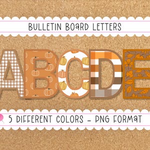 Letras imprimibles para el tablón de anuncios de otoño para el aula / Descarga instantánea, calabaza, cuadros vichy beige, letras a cuadros para la decoración del aula, PNG