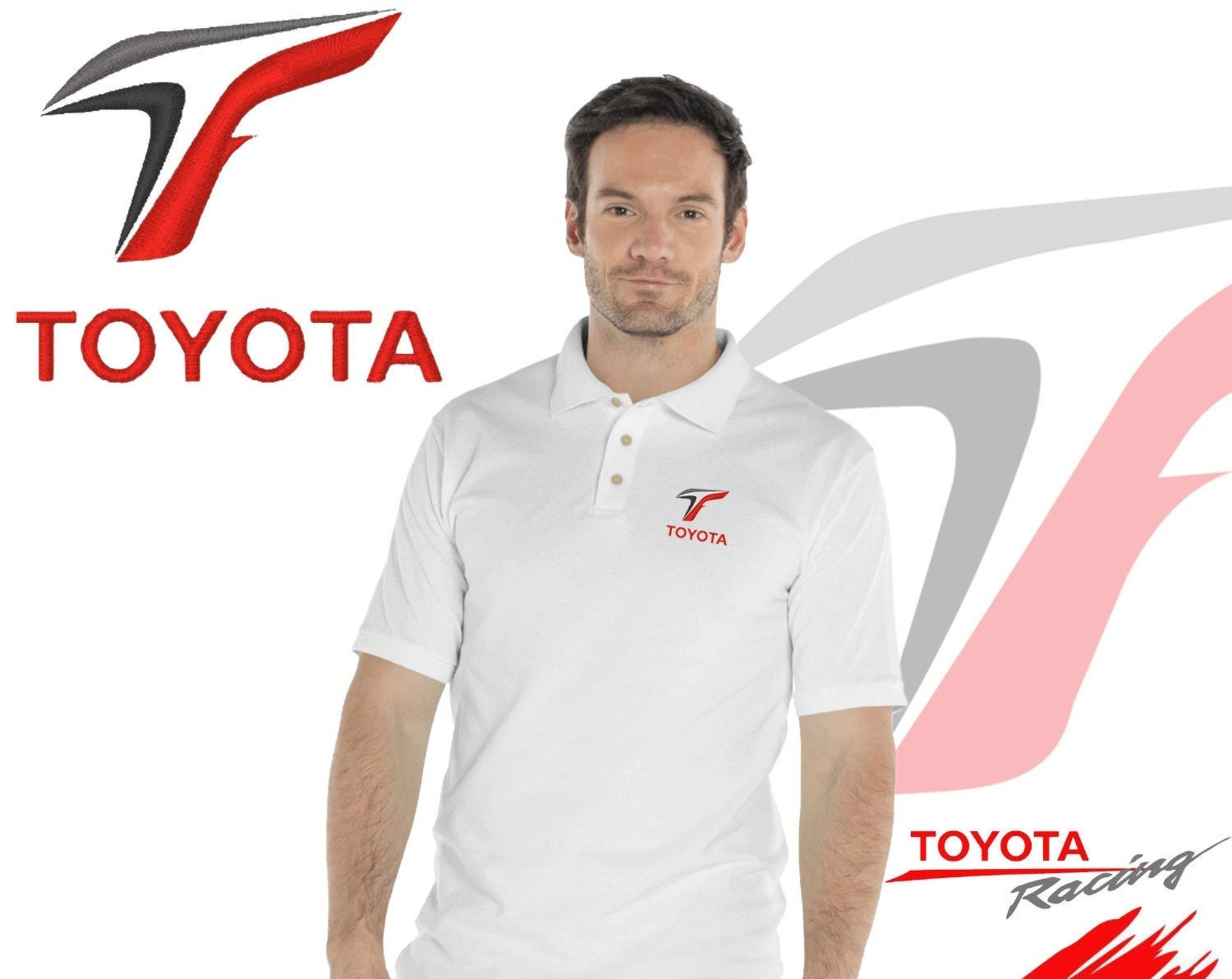 Toyota F1 Logo Polo Embroidery Shirt Men Fitted Solid Colors Cotton