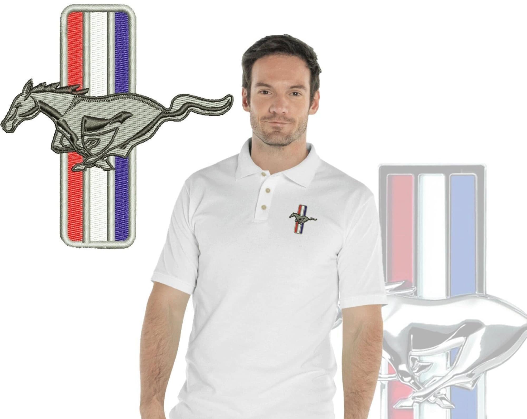 Mustang Logo Ford Logo Embroidery Delivery Men Fitted Polo Shirt