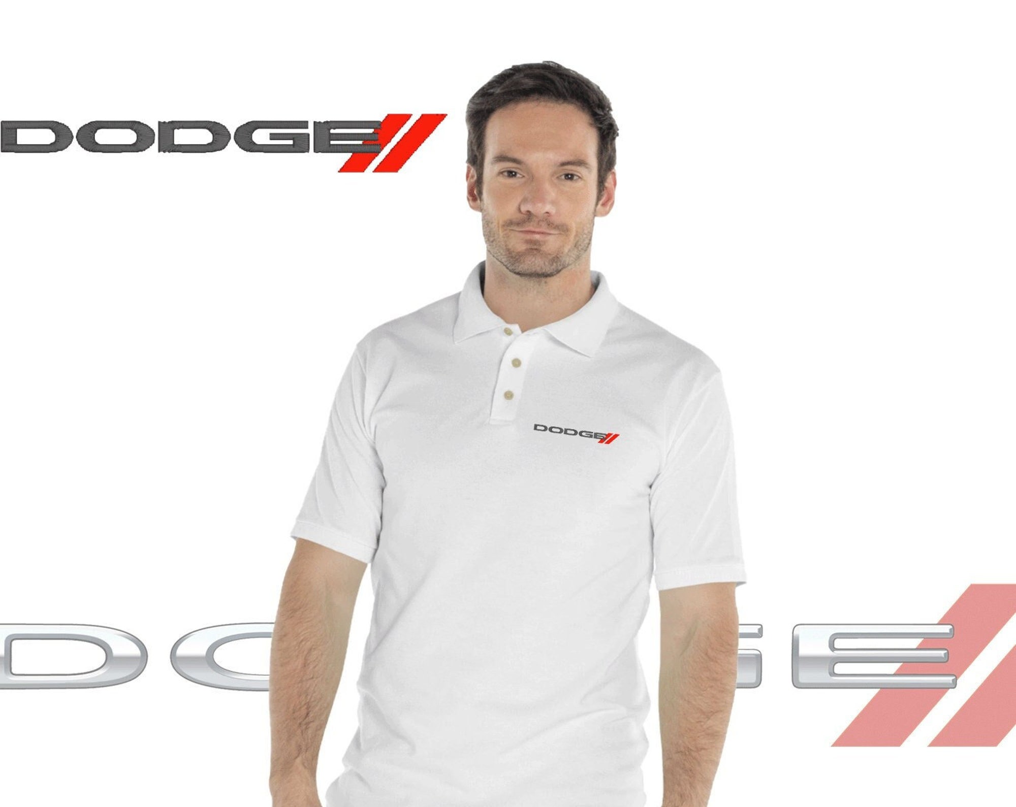 Dodge Logo Embroidery Delivery Men Fitted Polo Shirt