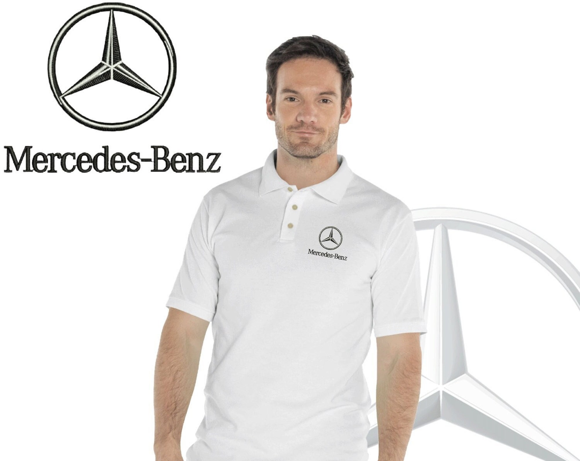 Mercedes Benz Logo Polo Embroidery Shirt Men Fitted Solid Colors Cotton