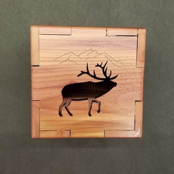 Carved Wooden Elk Trinket Box Made in the USA