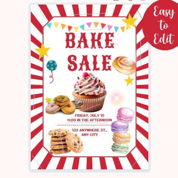 Bake Sale Flyer, Bake Sale, Bake Sale Announcement, Bake Sale Invitation. Easy to Edit Plus 45 BONUS Fonts!