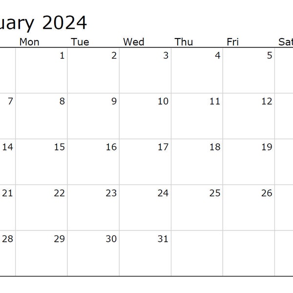 2024 Calendar, Printable Calendar, Downloadable Calendar, 2024 Monthly Calendar, Minimalist Calendar, Basic 12 Month Calendar, Calendars