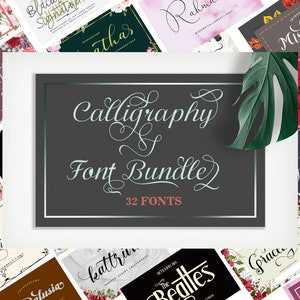 Font Bundle, Calligraphy Font, Handwriting Font, SVG Fonts, Certificate Font, Beautiful Fonts, Use on Invitations & More! + Font bonus!