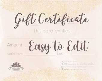 Gift Certificate, Gift Certificates, Printable Gift Certificate, Custom Gift Certificate, Gift Certificate template printable & editable