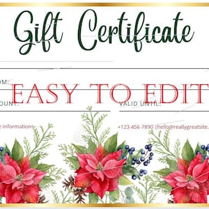 Gift Certificate, Editable Gift Certificate, Printable Gift Certificate, Custom Gift Certificate, Downloadable Certificate, Easy to Edit