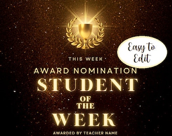 Certificate, Award, Student of the Week, Student Award, Easy to Edit, Animate Certificate , Editable Certificate, Student of the Mont