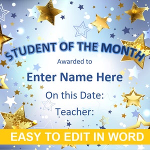 Certificate, Award, Student of the Month, Student Award, Easy to Edit, Custom Certificate, Editable Certificate, Student of the Week