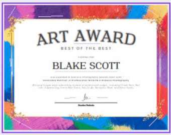 Art Award, Art Certificate, Best Art, Best of the Best Award, Certificate, Easy to Edit, Printable Award