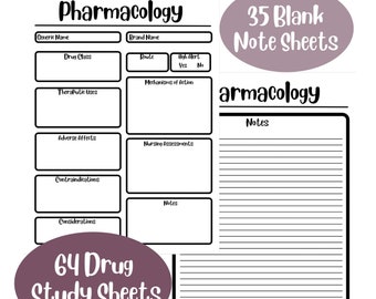 Krankenpflege Student Pharmakologie Druckbare Vorlage | Student Nurse Lernressourcen | Pharmakologie Notizen Vorlagen A4 A5 US Letter PDF