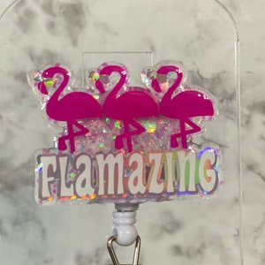 Flamazing Badge Reel, Flamingo Badge Reel