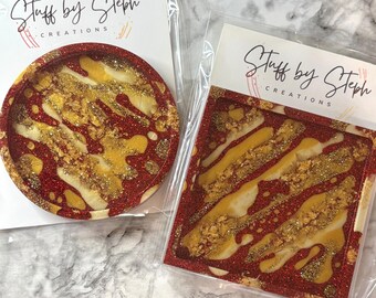 Versandfertig Rot und Gold Untersetzer Untersetzer