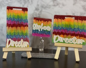 Regenbogen Abstraktes Badge Reel and Badge Buddy Set, personalisierte Badge Buddy und Badge Reel
