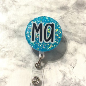 Listo para enviar **** Carrete de insignia MA, Asistente médico, Carrete de insignia de asistente médico certificado- Brillo azul