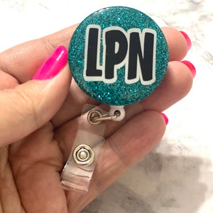 Ready to Ship **** LPN Badge Reel- Hospital Nurse, LTC Nurse, Nursing Student Badge Reel- Teal Glitter