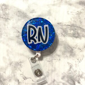 Ready to Ship **** RN Badge Reel- Hospital Nurse, LTC Nurse, Nursing Student Badge Reel- Blue Glitter