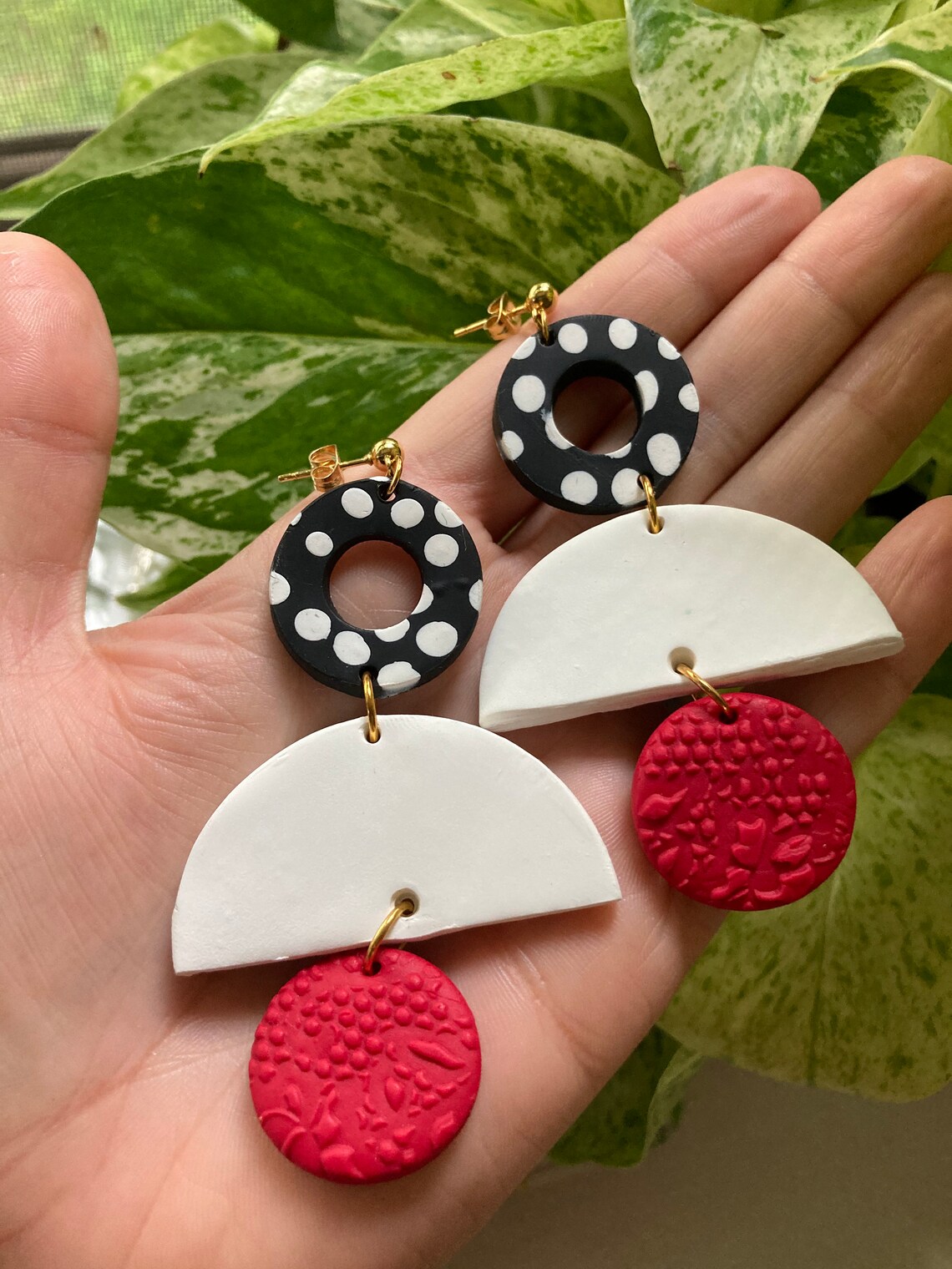 Cherry Red Dangle Earrings/ Polymer Clay Earrings/Handmade Etsy