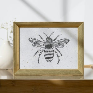Linogravure abeille impression papier artisanal végétal recyclé fait main local