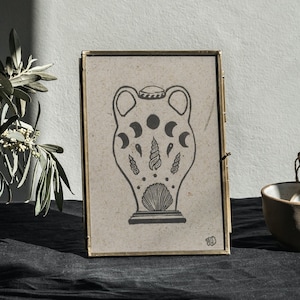 Linogravure vase amphore impression papier artisanal végétal recyclé fait main local
