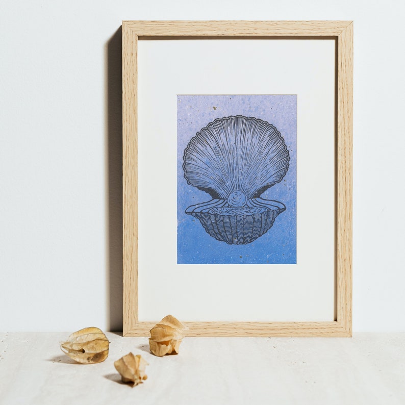 Linocut Seashell Print on Handmade, Recycled Plant-based Paper, Locally ...