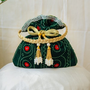 Green Velvet Potli, Bridal Embroidered Designer Potli Bag, Wedding Bag For Women, Clutch Bags, Ethnic Wear Bag, Return Gifts, Potli Arts