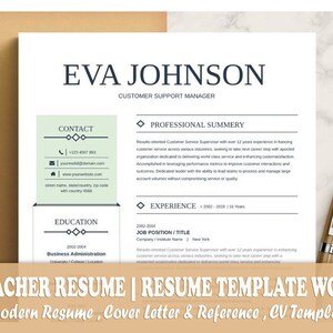 Teacher Resume, Resume Template Word, Professional Resume, Modern Resume, Cover Letter & Reference, CV Template, Instant Download