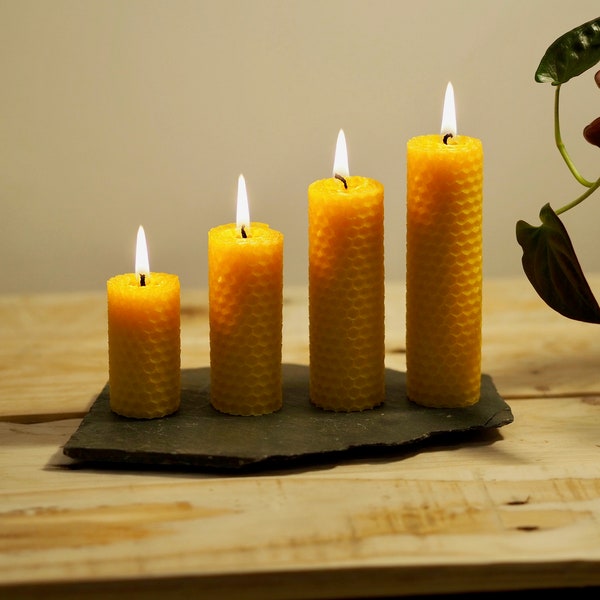 100% Natural Rolled Beeswax Pillar Candles - Set of 4 - Candle Set - Beeswax Candles - Eco Friendly - Pillar Candles