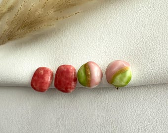 Ohrclips aus Ton rosa or grün, einzigartig, elegant und handgefertigt, handmade#110