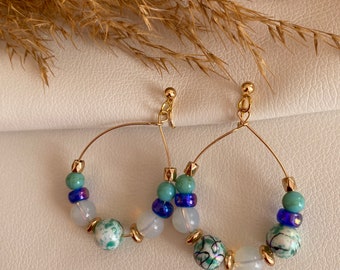 Ohrclips goldfarbig mit Kunststoff Perlen, Ohrringe für ohne Ohrringe-Loch, elegant und handgefertigt#141
