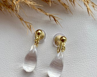Ohrclips transparent Wassertropfen aus Kunststoff, Ohrringe für ohne Ohrringe-Loch, handgefertigt #135