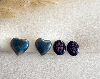 Ohrclips blau oder lila aus Ton, Ohrringe für ohne Ohrringe-Loch, elegant und handgefertigt, handmade #121
